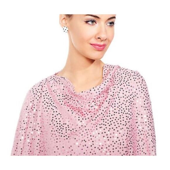 Joan Rivers Women Plus Size Cape Style Sequined Pullover Top Pink Cowl Neck NWT - Picture 1 of 6